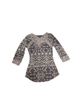 Almost Famous Blue and White Aztec Scoop Neck And 3/4 Sleeve Top